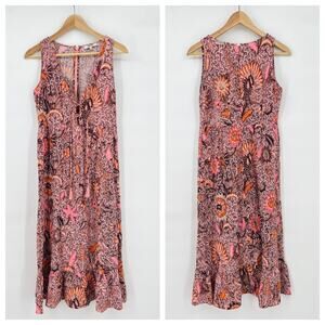 Madewell Lace-Up Ruffle-Hem Midi Dress in Bali Blooms Style AO273 Size 2